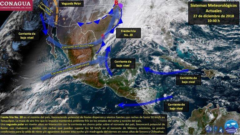 Ingreso de Frente Frí­o provocará descenso de la temperatura en la zona norte