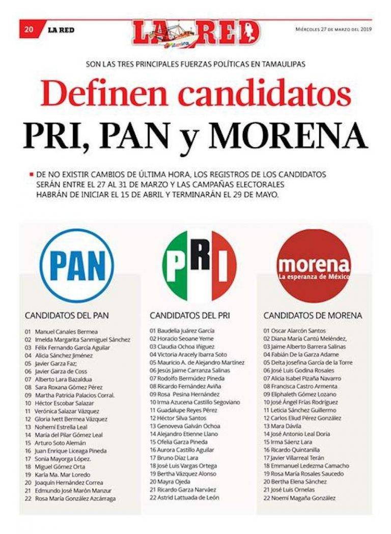 Definen candidatos PRI, PAN y MORENA