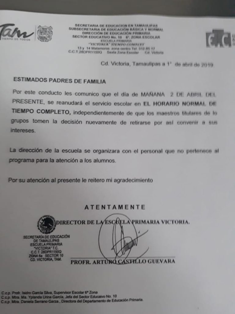 Regresará la primaria Victoria a Tiempo Completo con o sin maestros