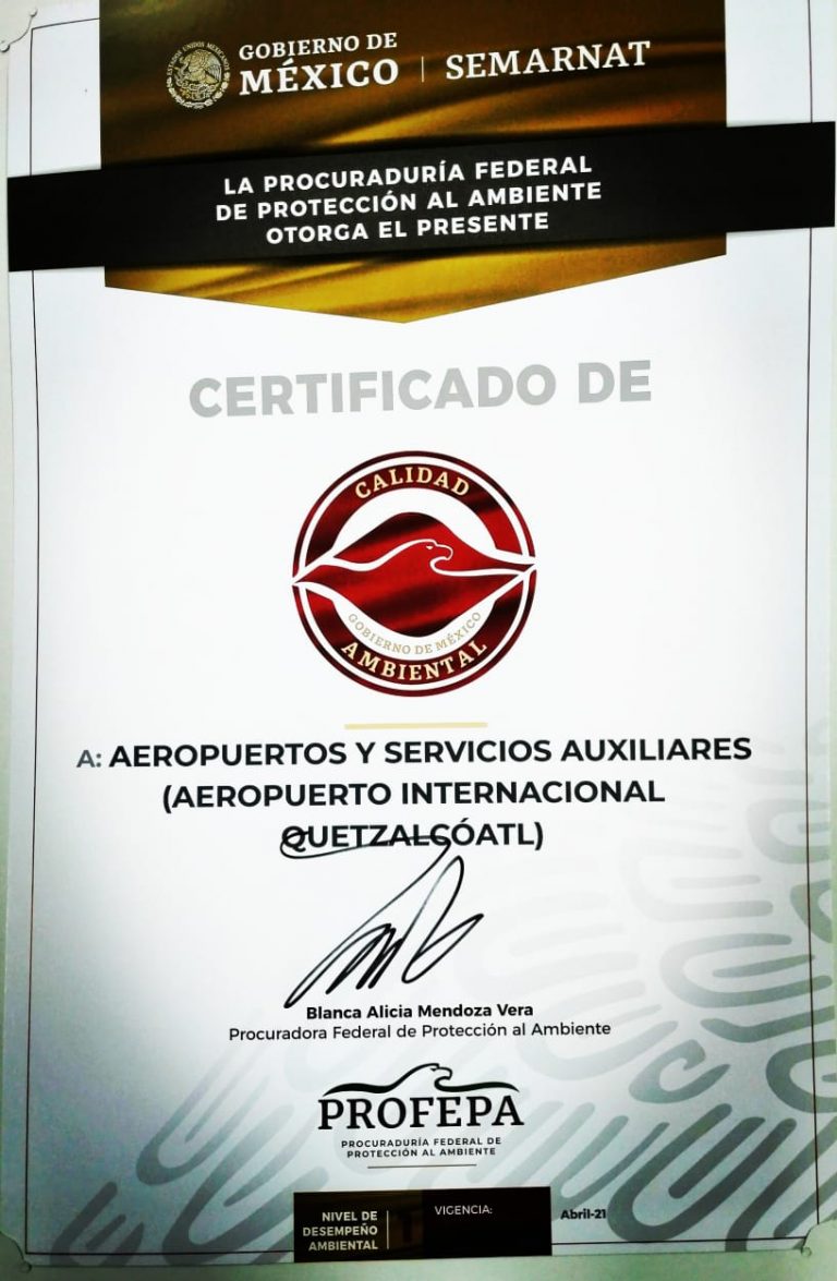 Recibe el Aeropuerto Internacional de Nuevo Laredo certificado de Calidad Ambiental
