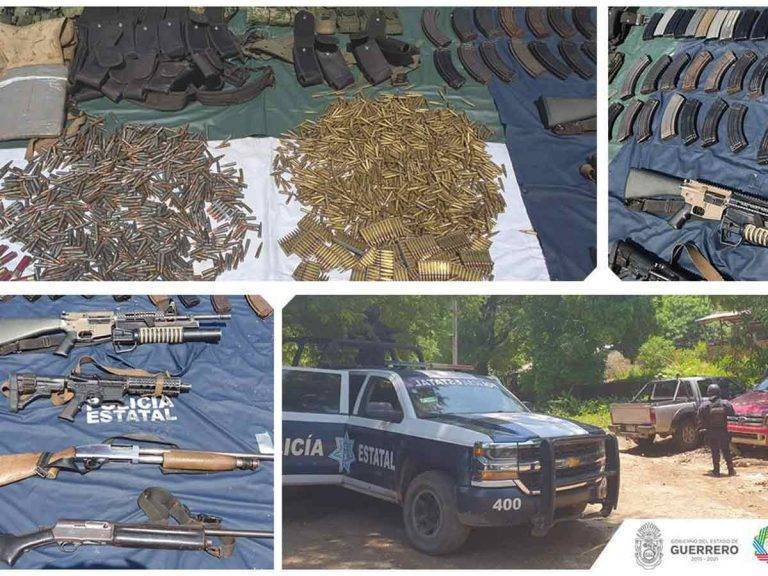 Aseguran ‘mega’ arsenal y autos robados en Guerrero