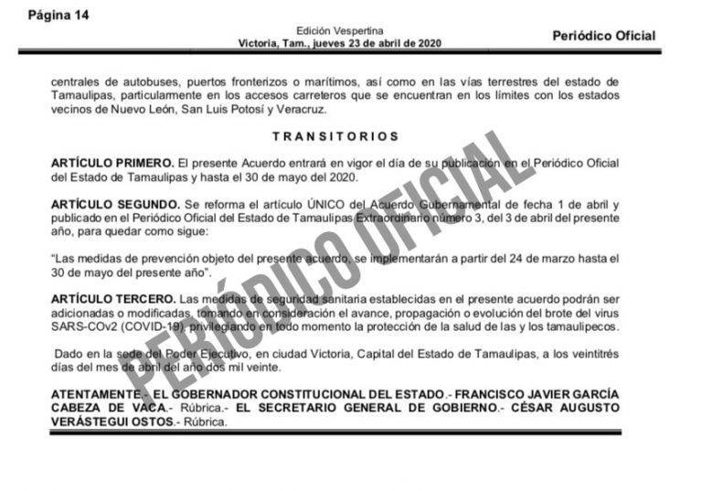 Entran en vigor medidas de seguridad en materia sanitaria por COVID-19.