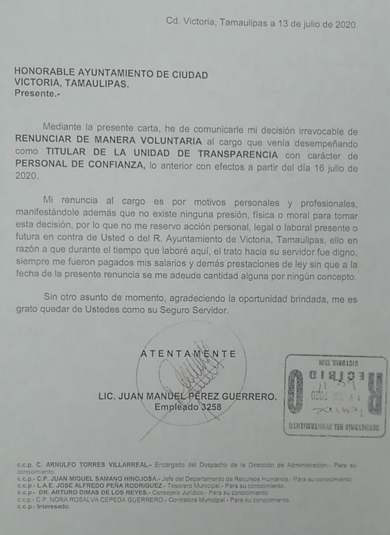 Le renuncia a Xico jefe de la Unidad de Transparencia