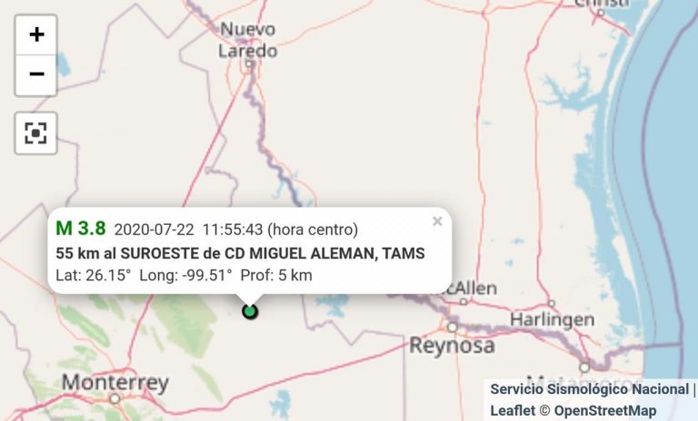 Se registró Sismo imperceptible cerca de Miguel Alemán