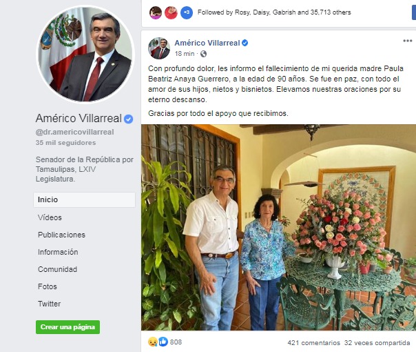 Fallece Doña Beatriz Anaya, madre del Senador Américo Villarreal