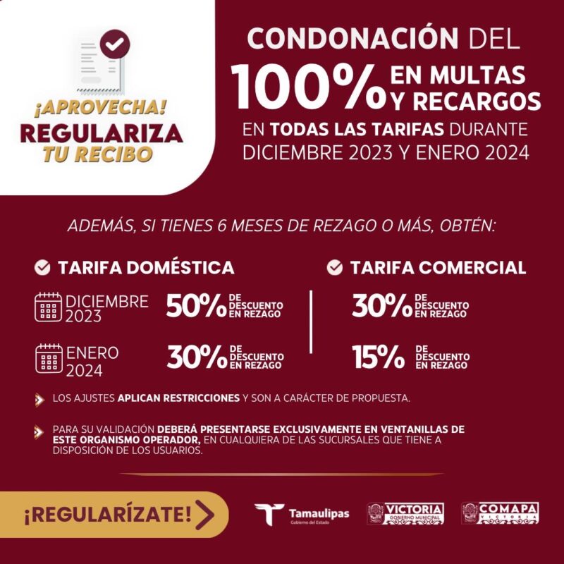 Activa COMAPA Victoria campaña “REGULARIZA TU RECIBO”