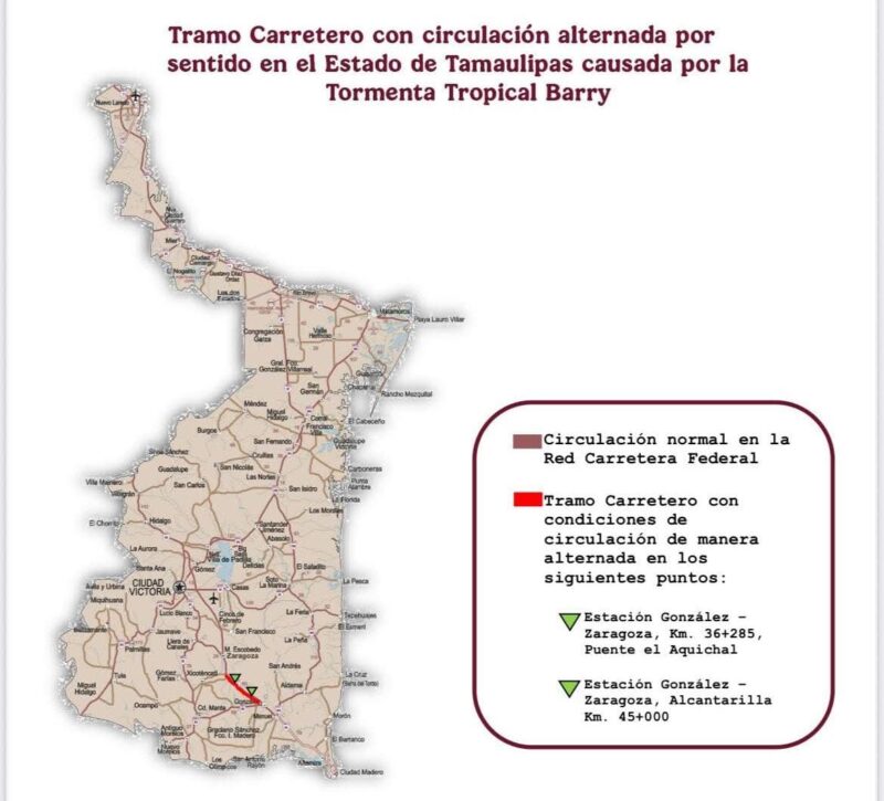 Abren temporalmente la carretera Victoria-Tampico