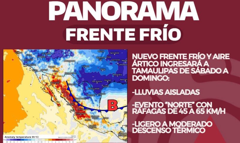 Nuevo frente frío ártico llegará el domingo a Tamaulipas